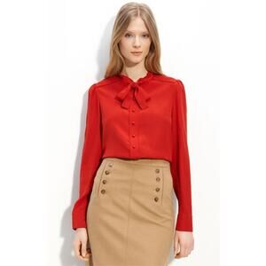 MARC BY MARC JACOBS 'Michaela' Matador Red Pure Silk Neck Tie Button Down Blouse